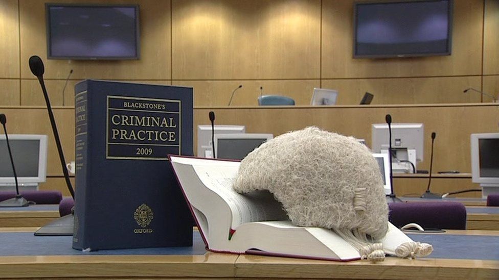 Legal books inside courtroom