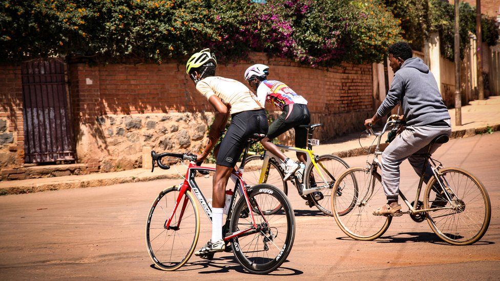 Cyclists in Asmara, Eritrea