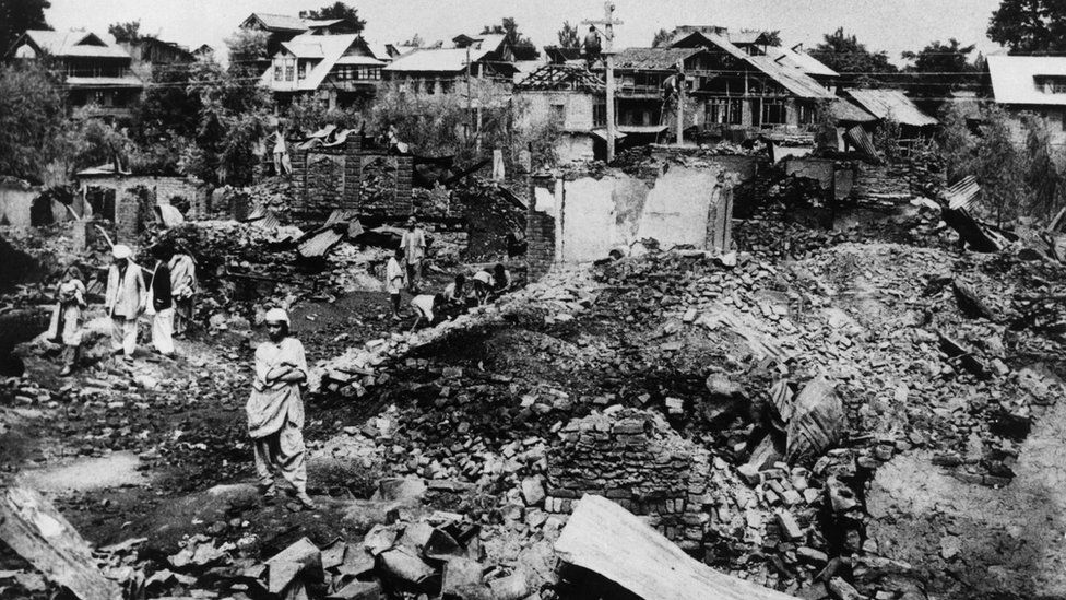File photo: A Kashmiri village destroyed by Pakistani infiltrators, 9 September 1965