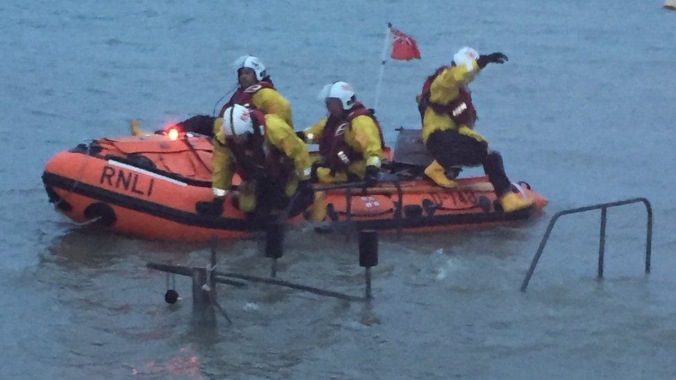 RNLI crew at Hythe mud rescue