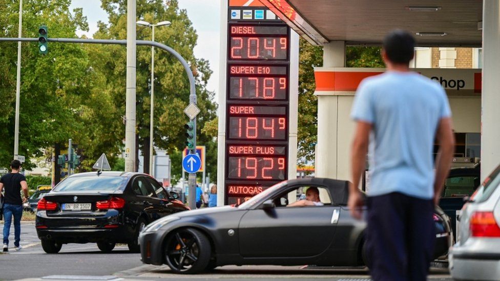 fuel prices at a petrol station in Bonn, Germany
