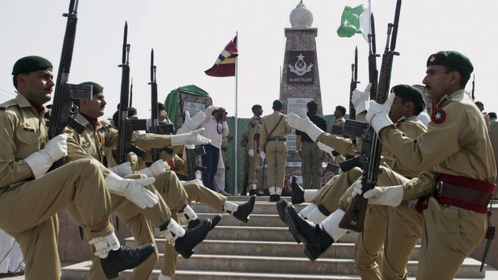 Pakistan's army soldiers participate in a ceremony to mark Pakistani Defense Day, in Islamabad
