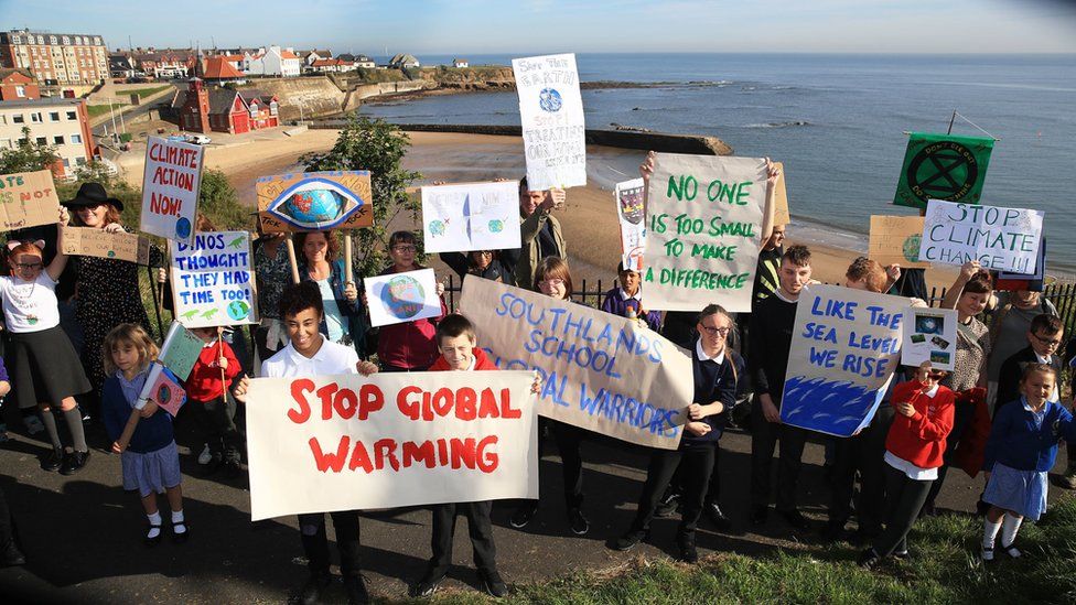 Pupils protesting in Cullercoats