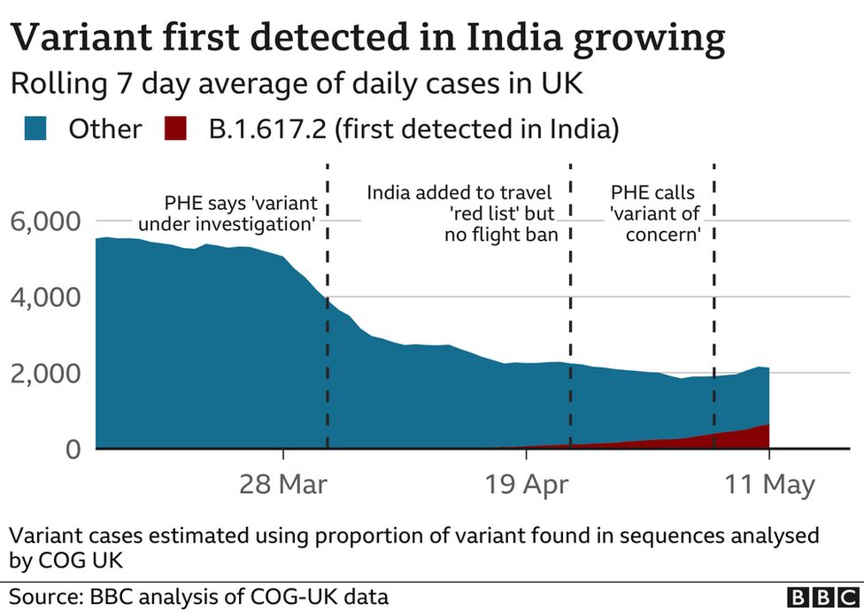 Graphic showing growth of Indian variant