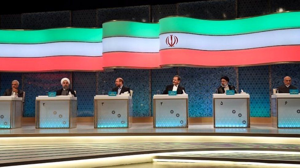 Iranian presidential candidates, left to right: Mostafa Hashemitaba, Hassan Rouhani, Mohammad Baqer Qalibaf, Eshaq Jahangiri, Ebrahim Raisi and Mostafa Mirsalim