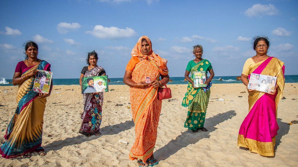 Women protesters in the beach