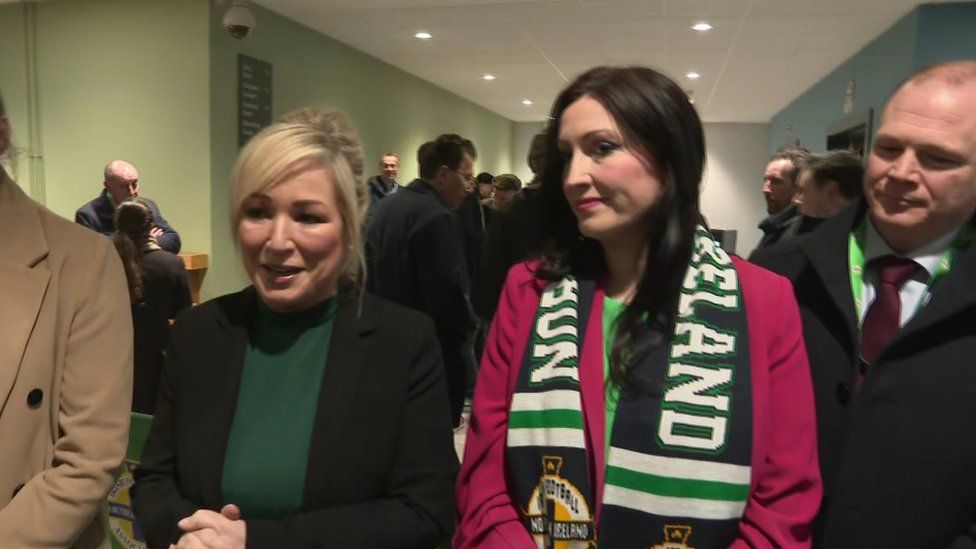 Michelle O'Neill and Emma Little-Pengelly attended the game in the company of Sports minister Gordon Lyons