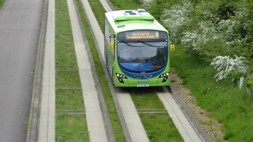 Bus on guided busway
