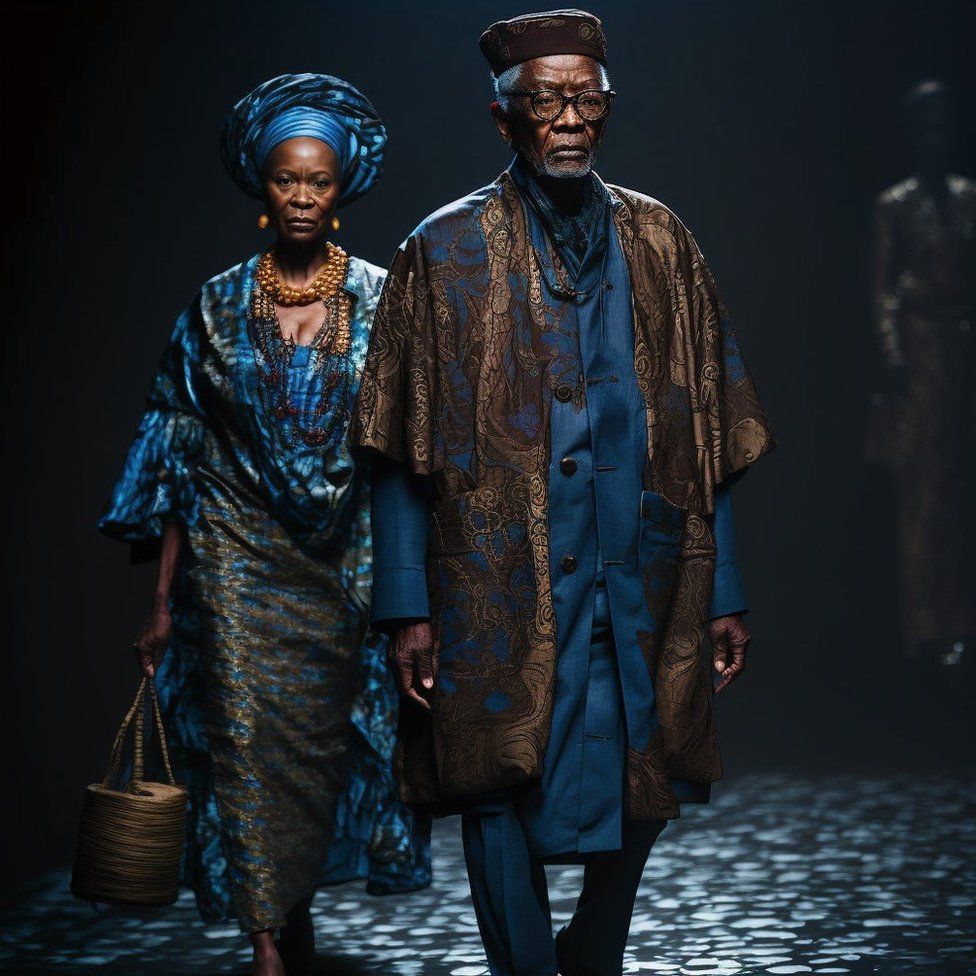 African couple walking on runway