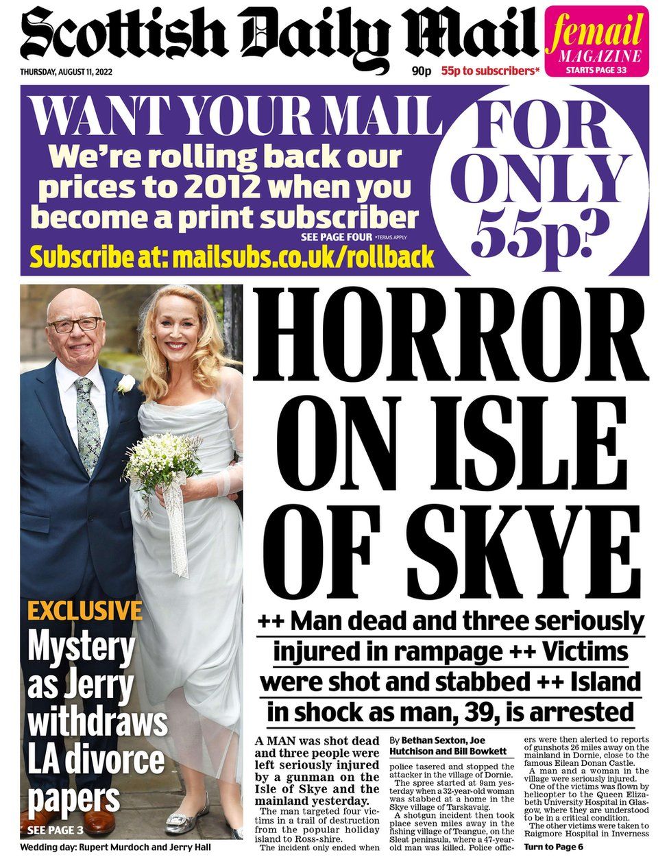Scotlands papers Skye gun rampage and council workers set to strike
