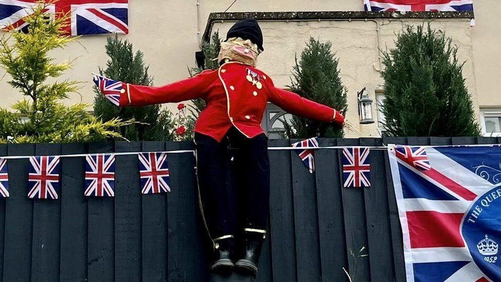 A jubilee scarecrow in Pytchley, Northamptonshire