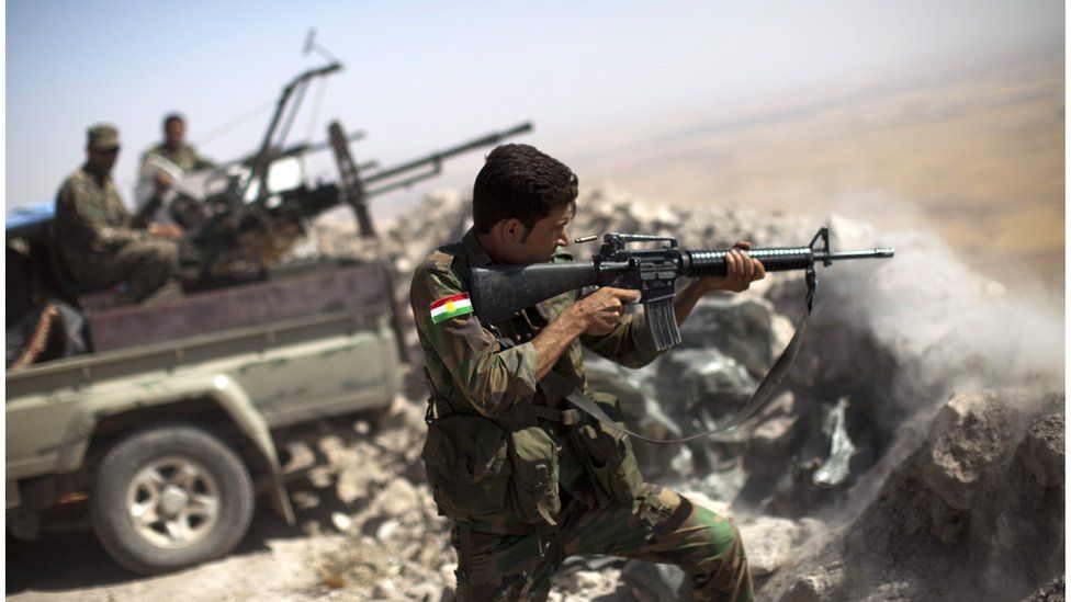 Iraqi Kurdish Peshmerga fighters near Mosul in May this year