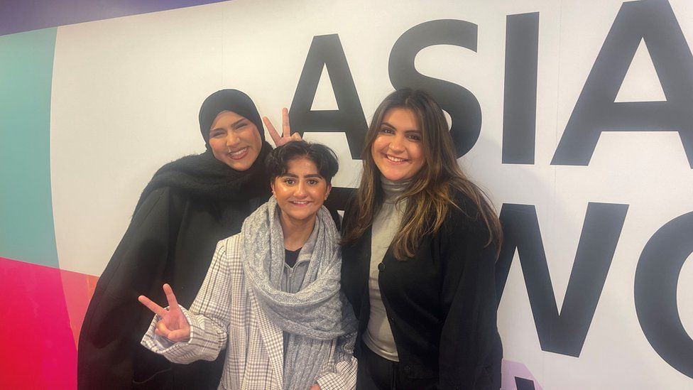 L-R: Tat'heer Fatemah, Lil Maz and Salwa Aziz at BBC Asian Network studios