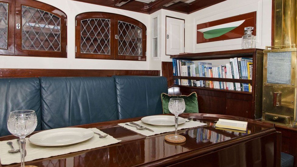 View of the dining table inside the Mary Rose