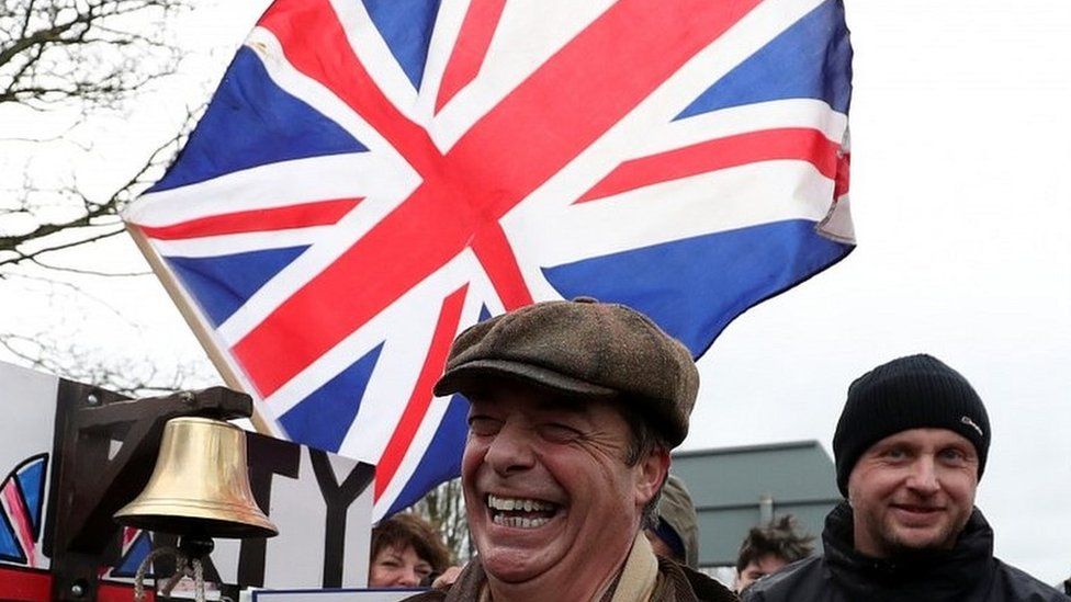 Nigel Farage and other Leave Means Leave supporters in march in Hartlepool