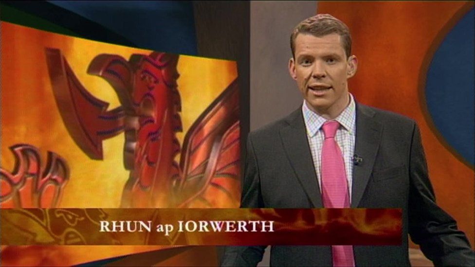 Rhun ap Iorwerth presenting BBC Wales politics programme Dragon's Eye