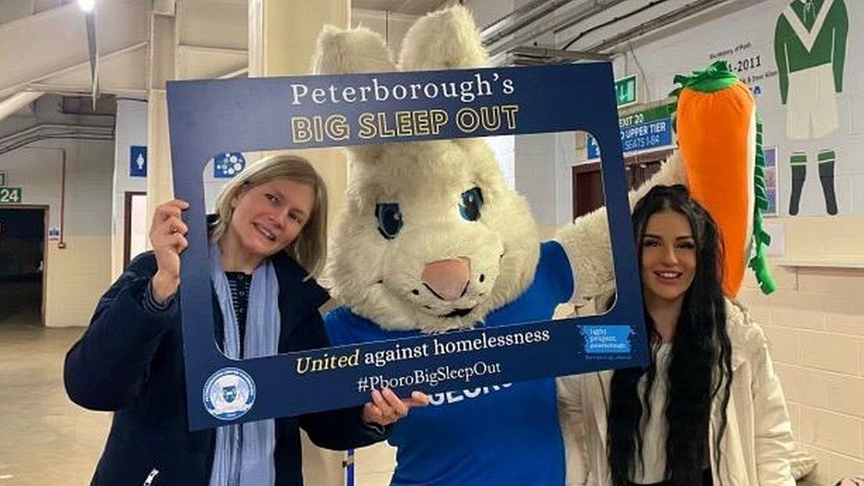Women with Peterborough United bunny mascot