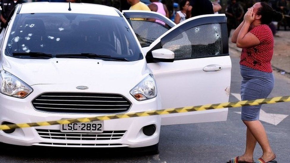 A view of a car which received over 80 shoots from members of the Brazilian Army, in Rio de Janeiro, Brazil, 08 April 2019.