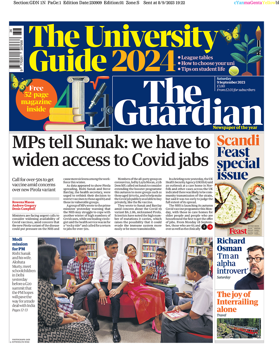 Front page of The Guardian