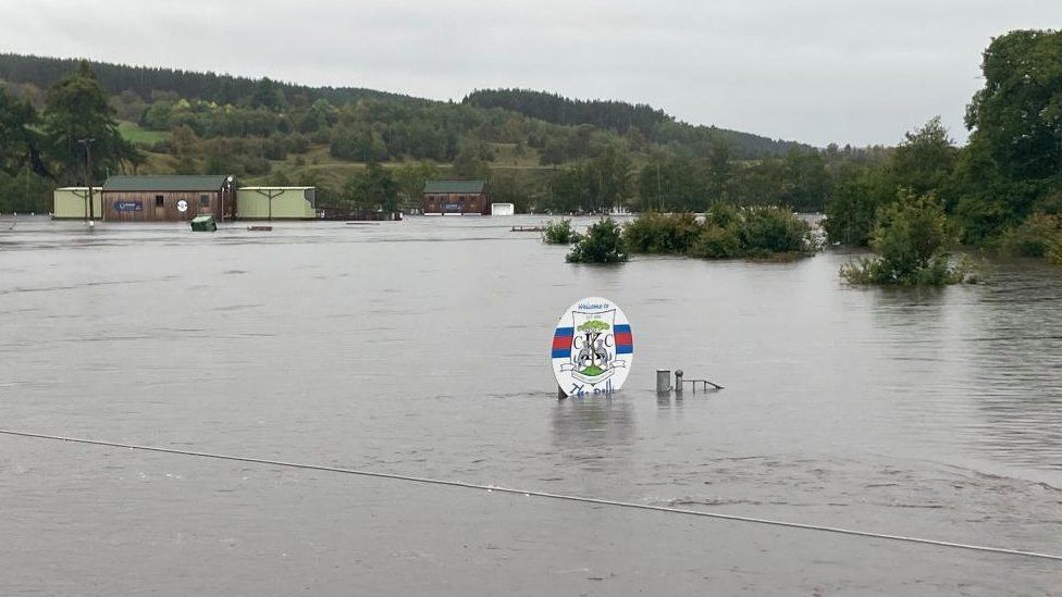 flooded Dell sports field in Kingussie