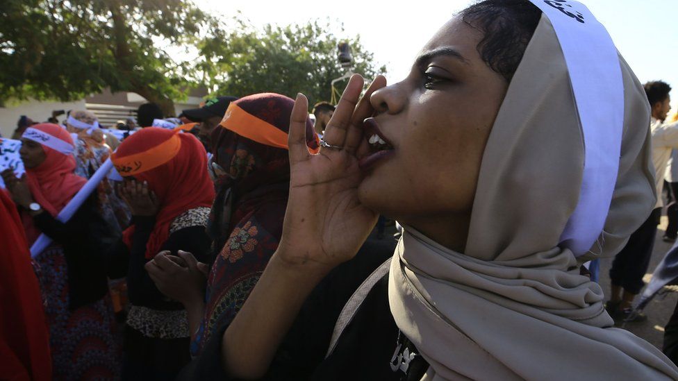 Sudanese women march in Khartoum to mark International Day for Eliminating Violence against Women, in the first such rally held in the northeast African country in decades, on 25 November, 2019.