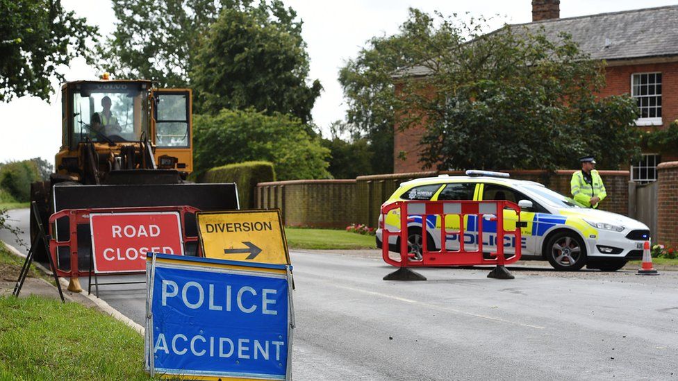 Scene of accident where woman was struck by a police van