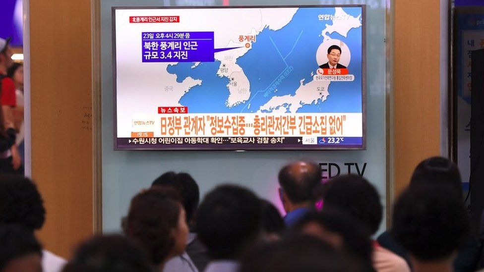 News of the earthquake was broadcast in Seoul, South Korea