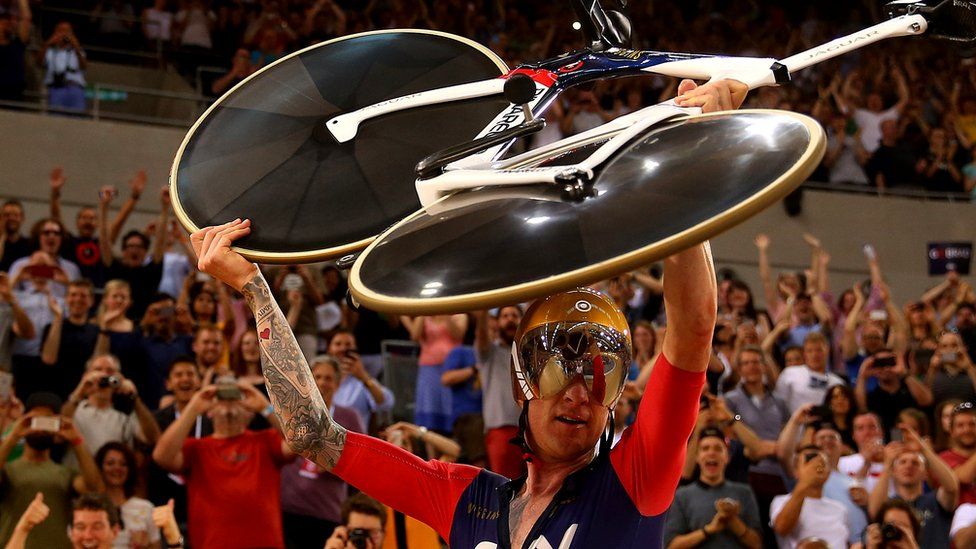 Sir Bradley Wiggins of Great Britain and Team Wiggins celebrates breaking the UCI One Hour Record