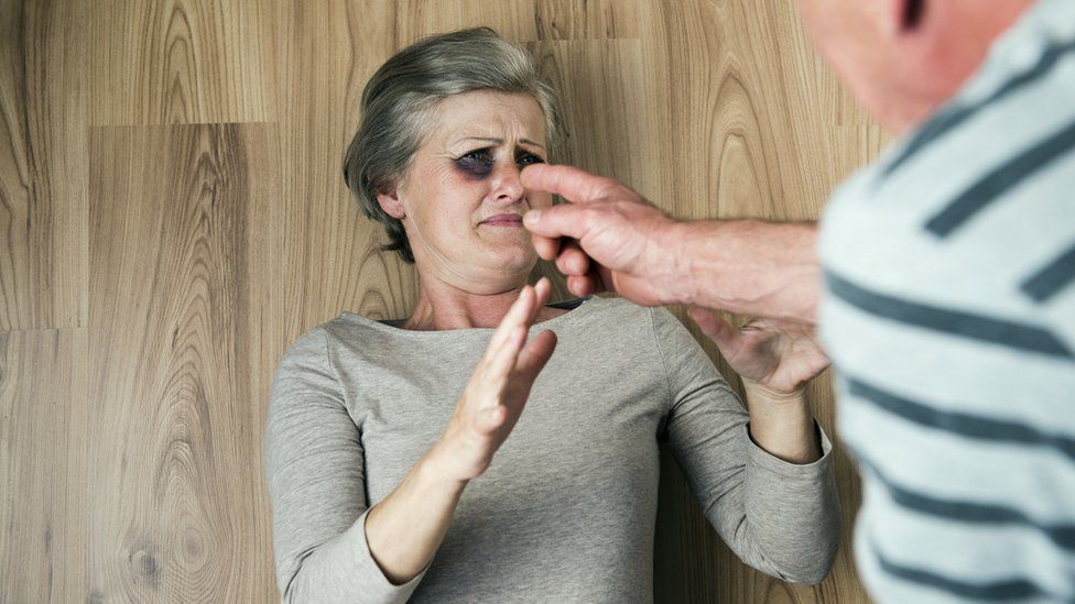 Elderly woman being abused