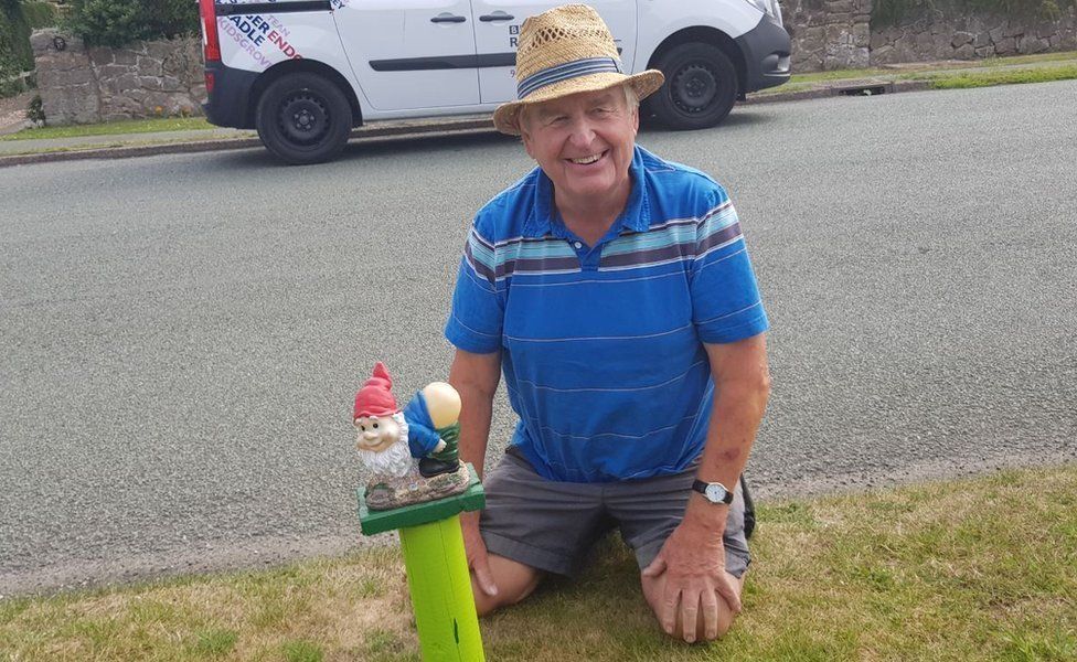 Laurence Perry with a gnome