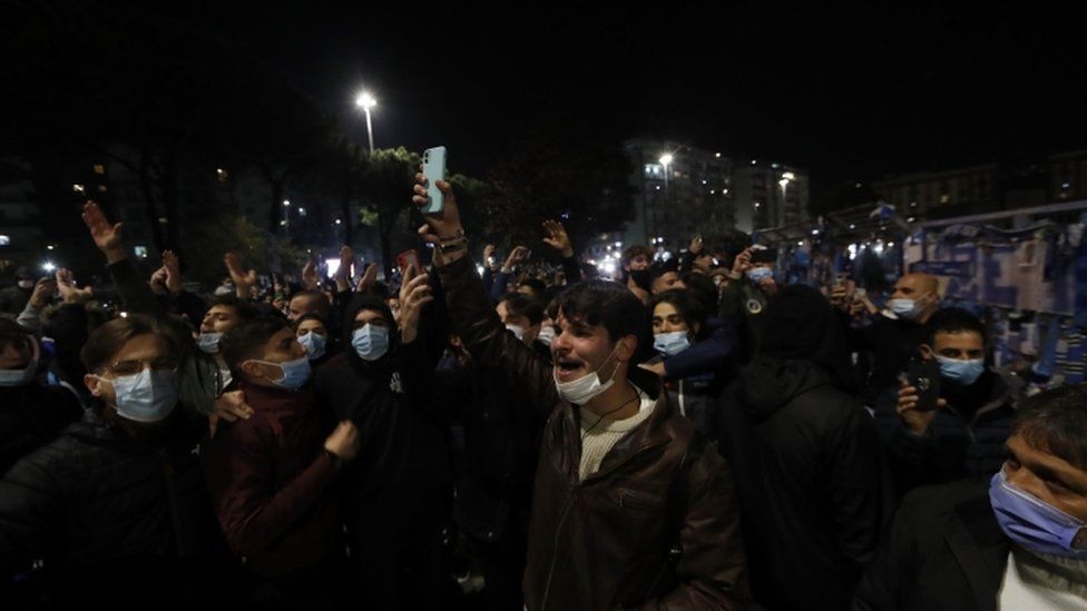 Fans outside the San Paolo stadium in Naples - 26 November