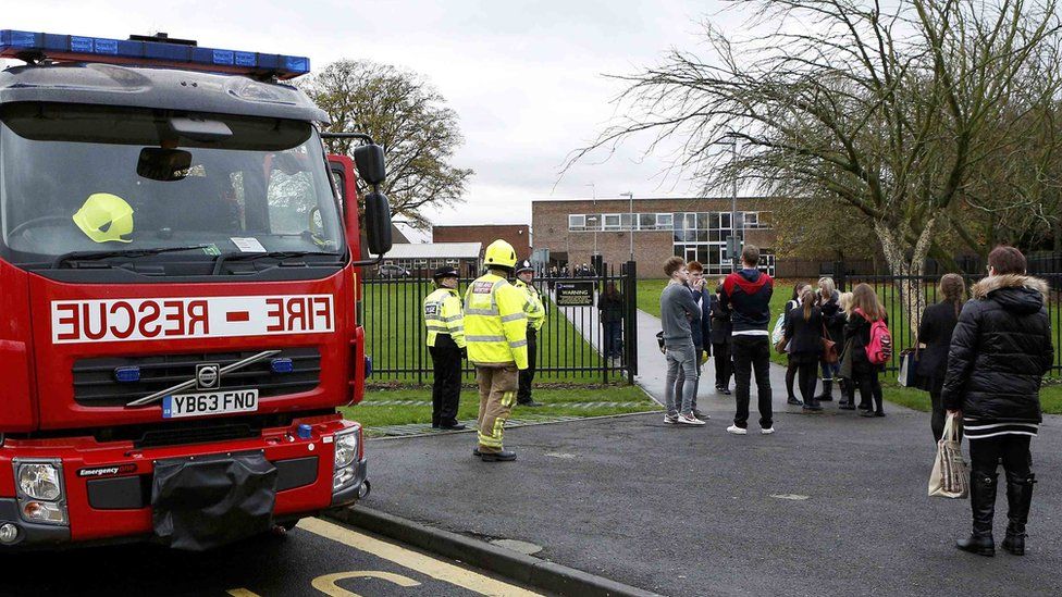Fire engine outside school