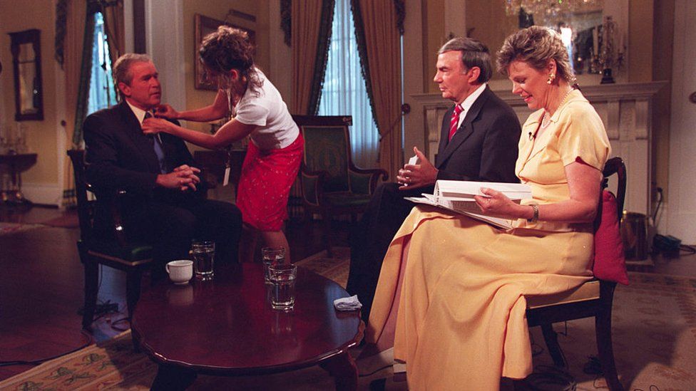 Former President George W Bush is prepared for his interview with Cokie Roberts and Sam Donaldson
