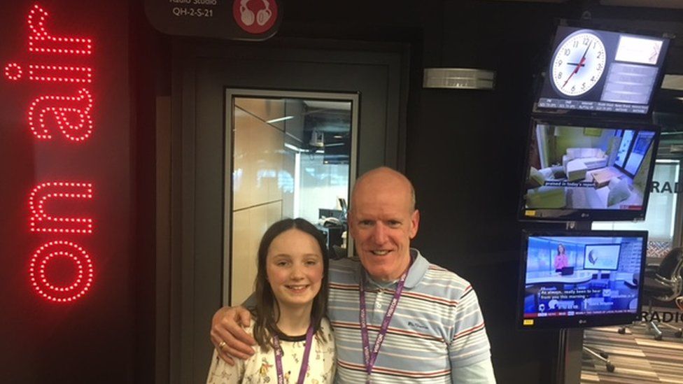 Dave Kilroy and his granddaughter Eve visit BBC Radio Manchester's studios