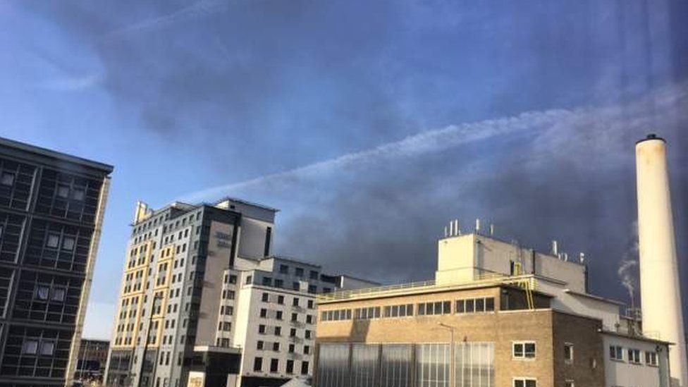 Ravensbourn Plastics Ltd fire seen from Nottingham city centre