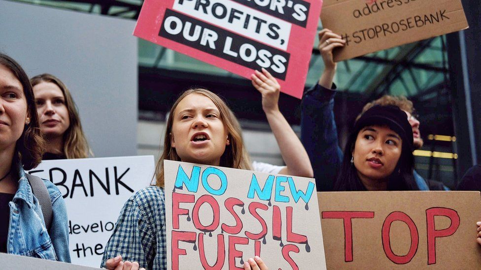 Greta Thunberg joined fellow climate campaigners in London today to demand that the UK government rejects the huge Rosebank oil field