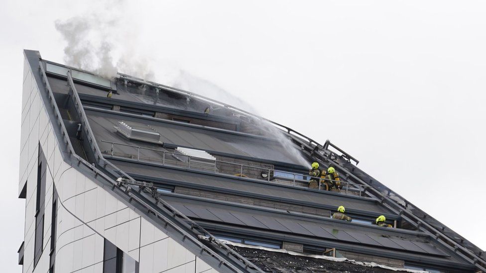 Fire fighters tackle the blaze