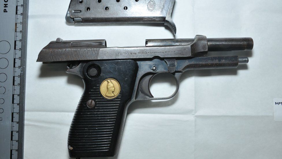 A handgun taken by police