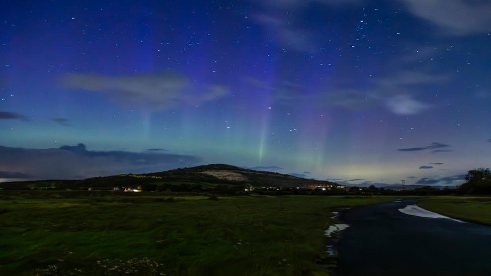 Northern lights over Warton Crag in Carnforth
