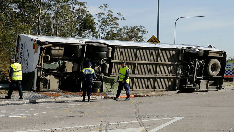The scene of a bus crash near Greta in Hunter Valley, New South Wales, Australia, 12 June 2023.