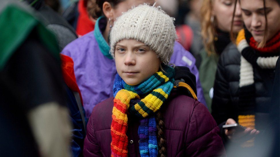 Swedish climate activist Greta Thunberg taking part in the Europe Climate Strike rally in Brussels, Belgium, in March 2020