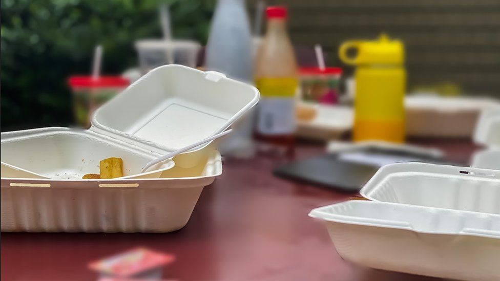 Plastic boxes and cutlery