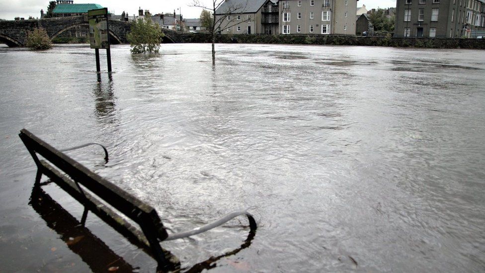The River Conwy burst its banks in Llanwrst