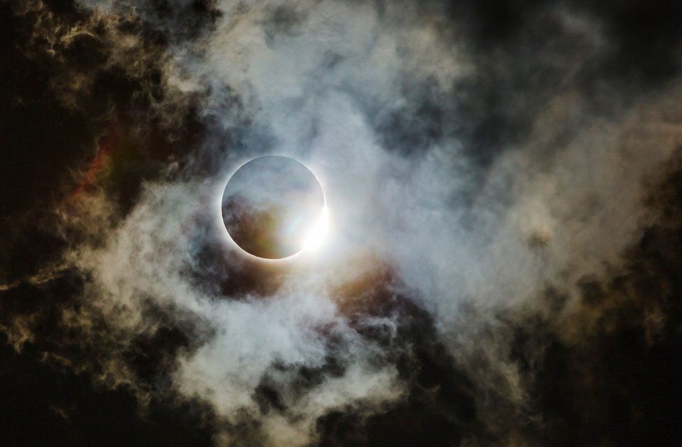 Eclipse with clouds in the sky