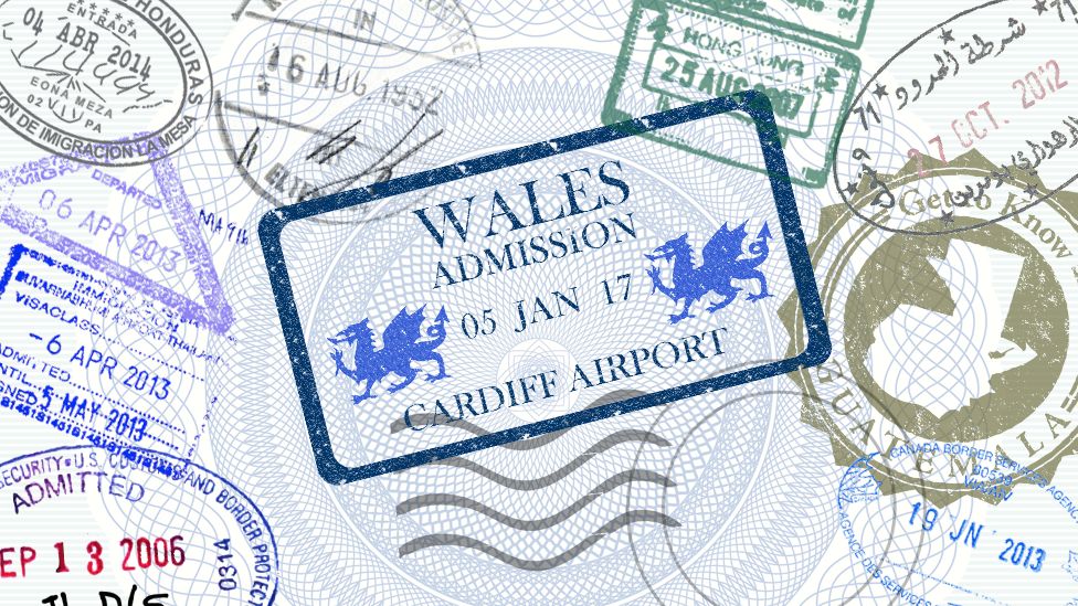 A mock-up of a Welsh passport stamp