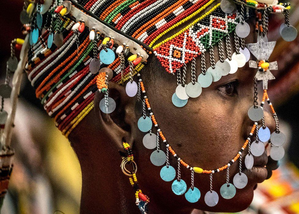 A dancer of Rendille tribe performs during the launching ceremony of the 11th Marsabit-Lake Turkana Cultural Festival in Nairobi, Kenya, on June 20, 2018. The annual festival will take place between June 28 and 30, 2018, featuring the cultural traditions of 14 ethnic tribes in Marsabit county, the nothern part of Kenya, to promote tourism and their social inclusiveness.