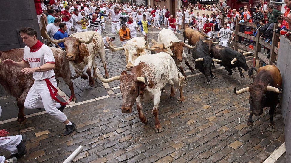 Pamplona, Spain: 09 July 2023: People celebrate San Fermin