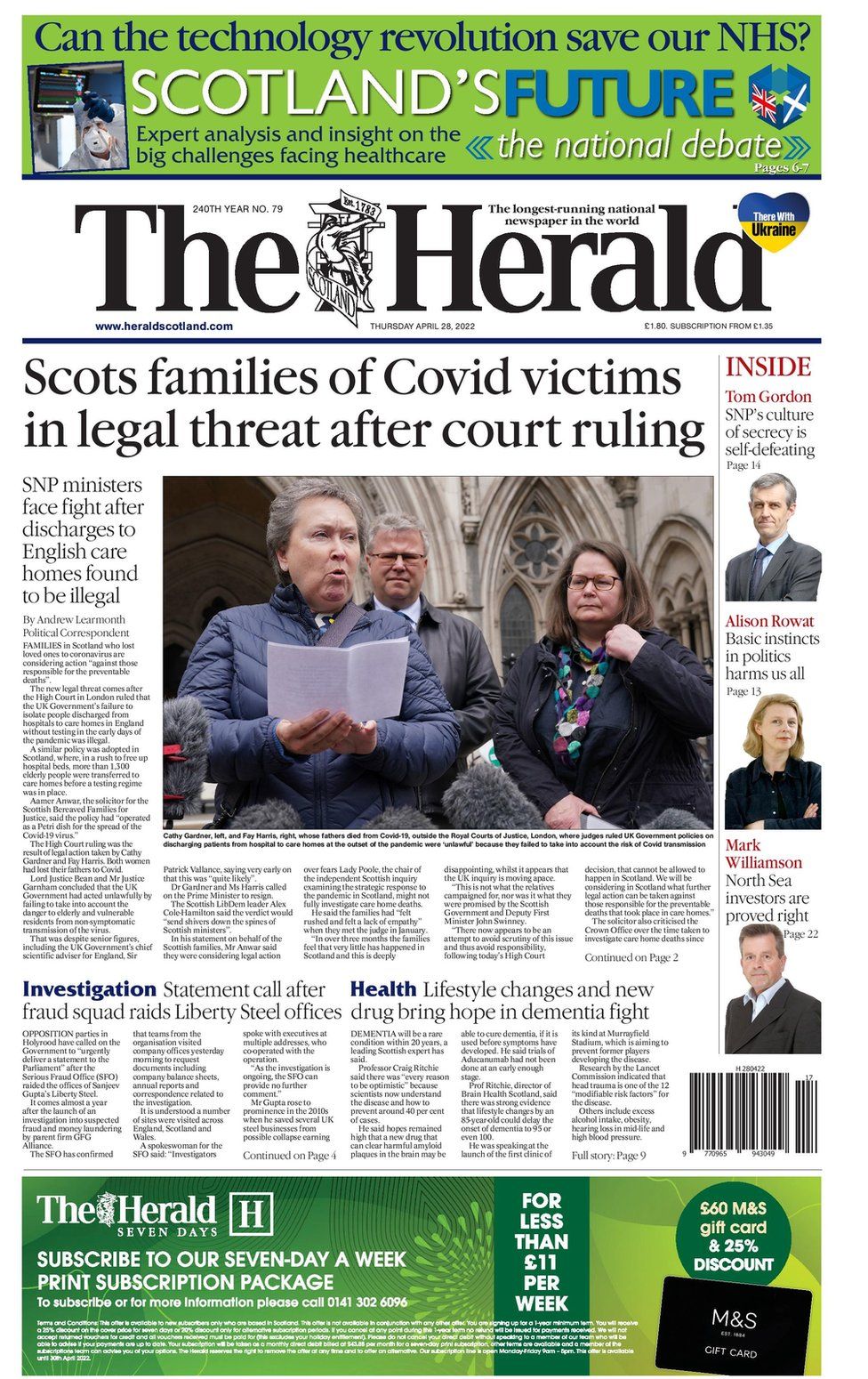 Scotlands papers Care home families legal threat and MP porn shame pic