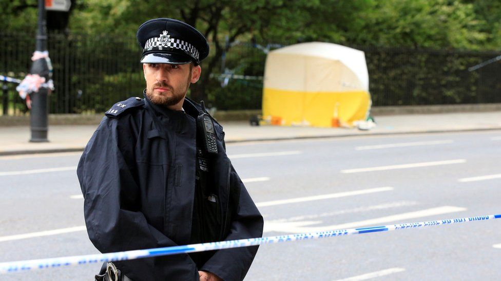 A police officer at the scene in Russell Square