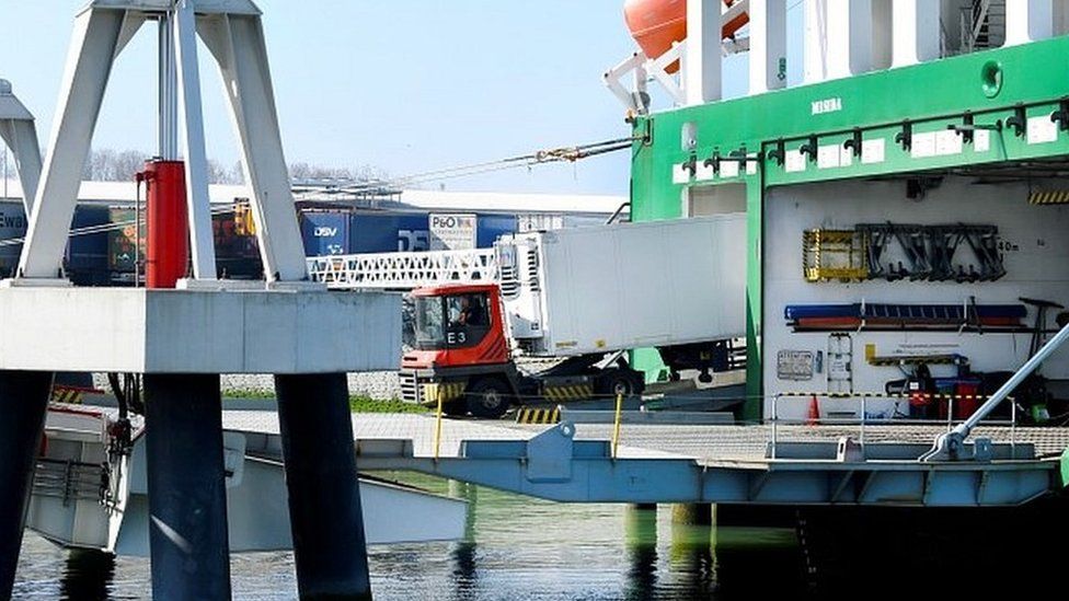 Lorry pulling out of ferry at Rotterdam